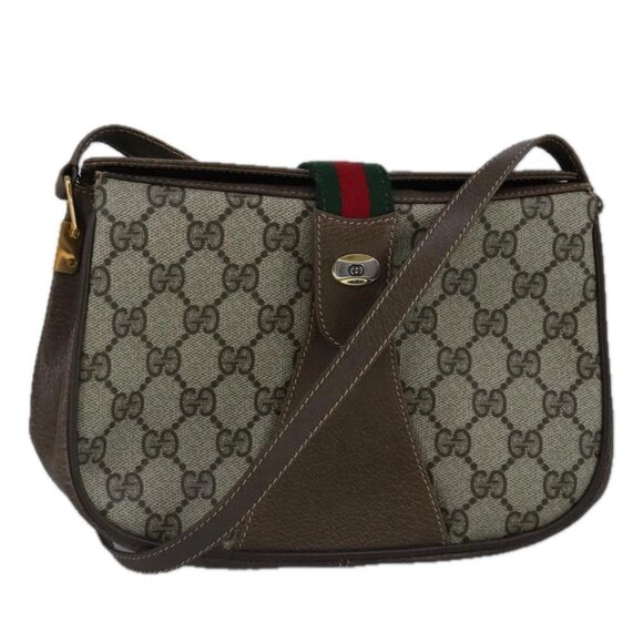 Share GUCCI GG Supreme Web Sherry Line Shoulder Bag PVC Beige Red - Picture 1 of 15